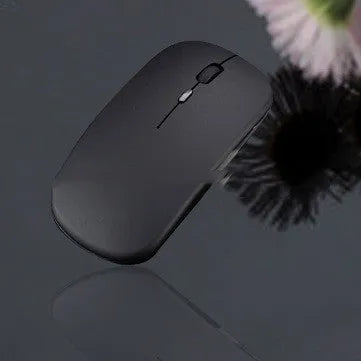 Bluetooth dual-mode rechargeable silent wireless mouse in Black, Gold, Grey, Rose Gold, Silver, White on a desk