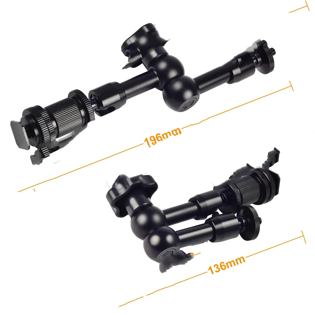 Black all-metal 7-inch magic friction articulating arm for DSLR camera accessory mounting