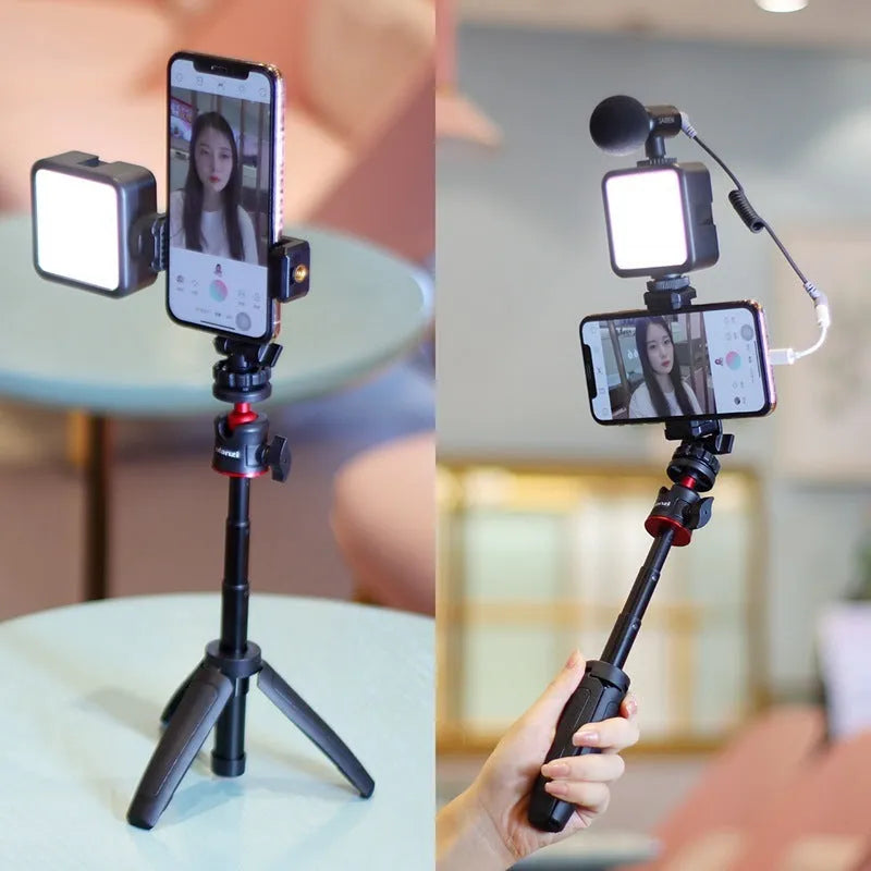 Combo 8 vlog bracket set showing phone stand and selfie stick with fill light bracket