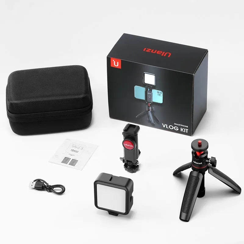 Combo 8 vlog bracket set showing phone stand and selfie stick with fill light bracket