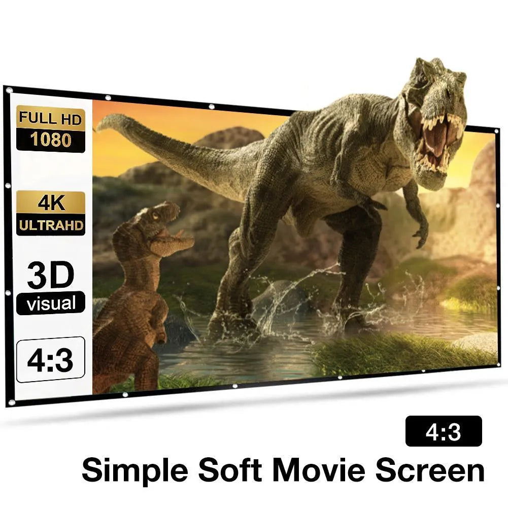 150-inch white polyester folding projector screen shown in use with projected image