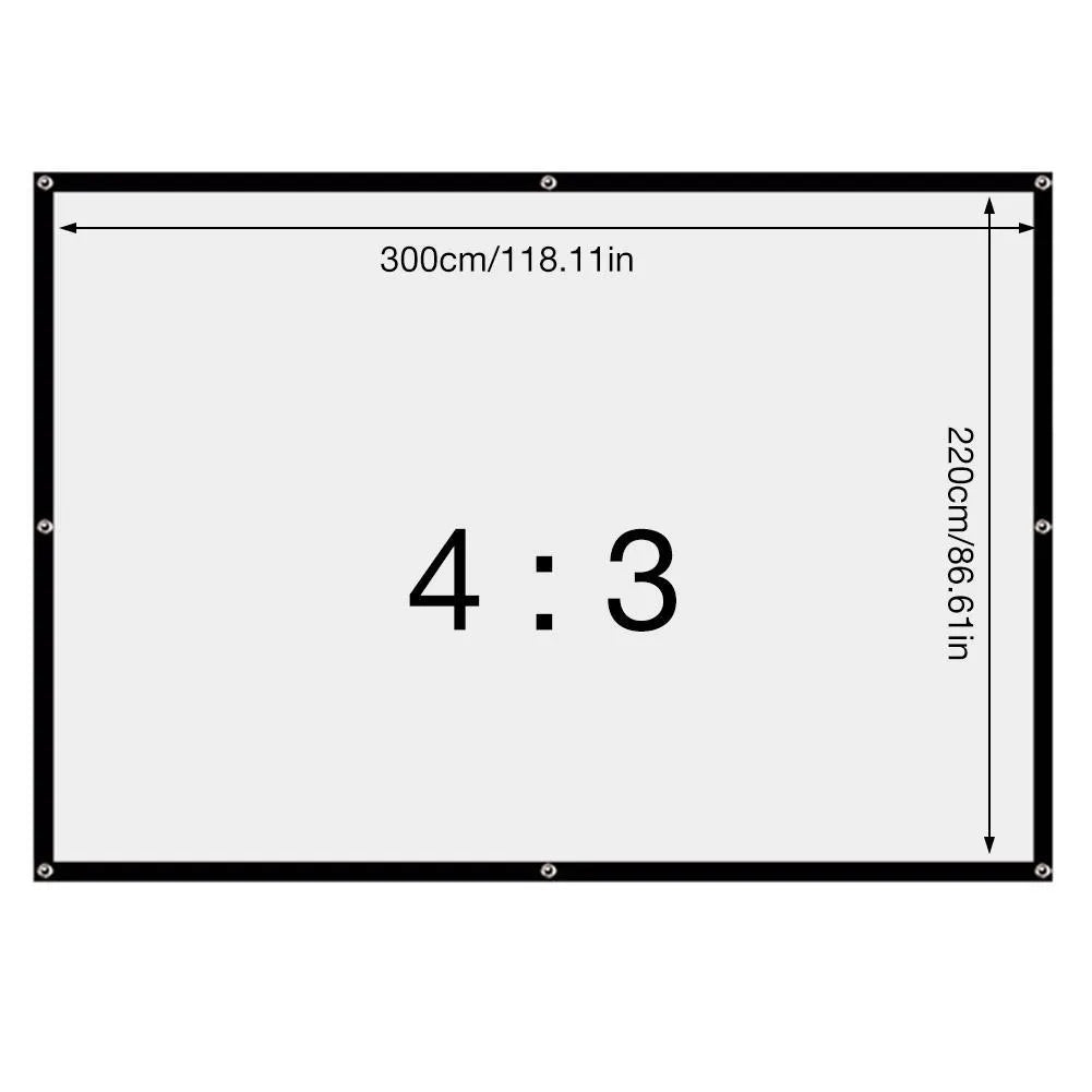 150-inch white polyester folding projector screen shown in use with projected image