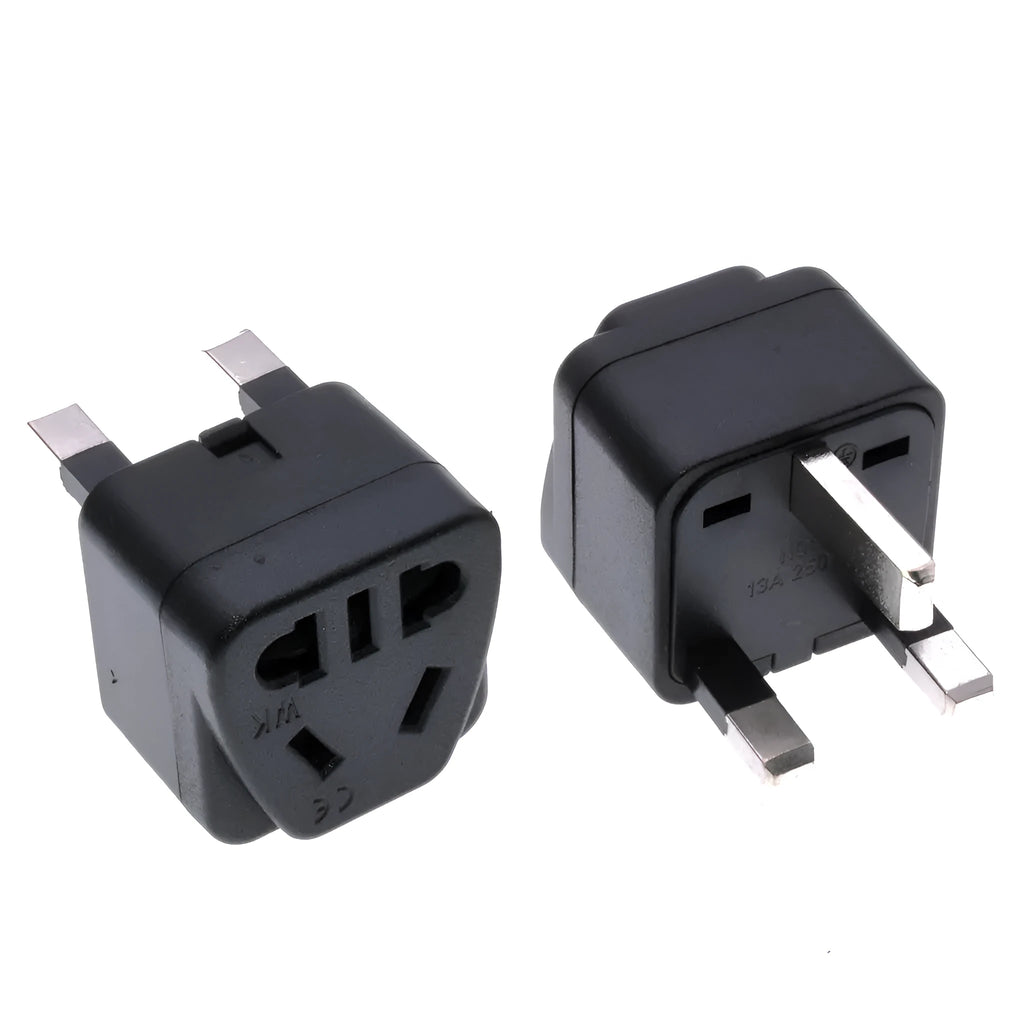 Square three plug international power adapter with five output ports in black or white colour