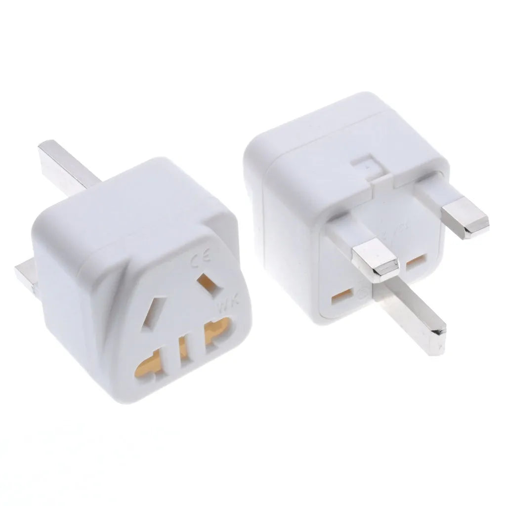Square three plug international power adapter with five output ports in black or white colour