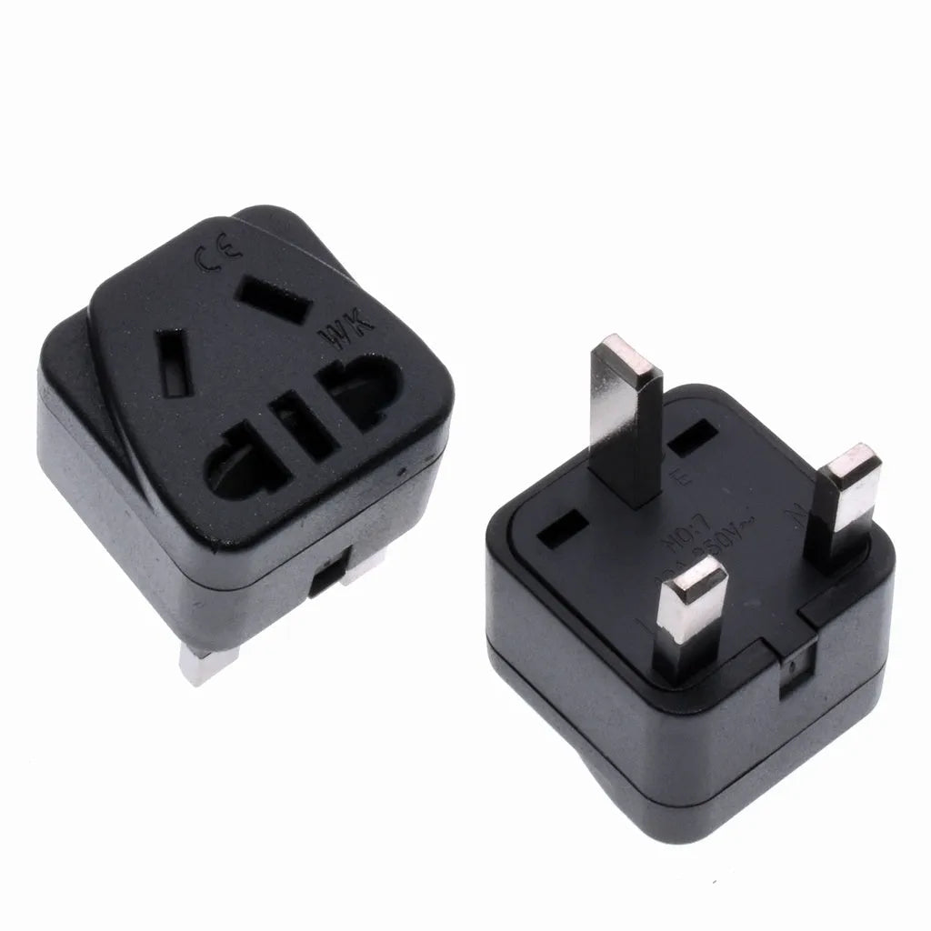 Square three plug international power adapter with five output ports in black or white colour