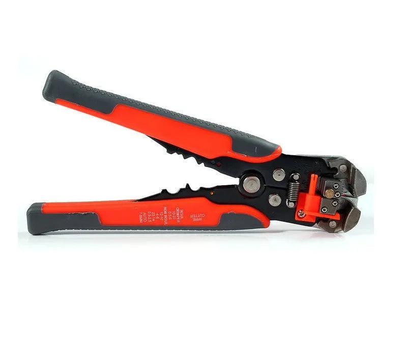 Yellow automatic wire stripper crimping plier tool with adjustment screw for 10-24 AWG cables