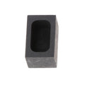 Square high-purity graphite crucible for melting gold, silver, and platinum on a work surface.