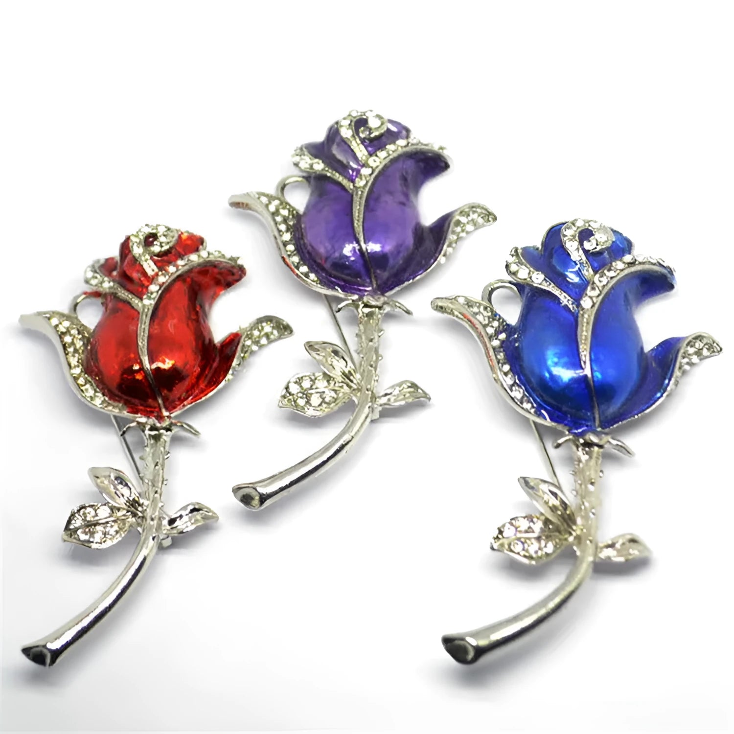 Diamond-studded metal rose USB flash drive with crystal jewels in blue, purple, or red