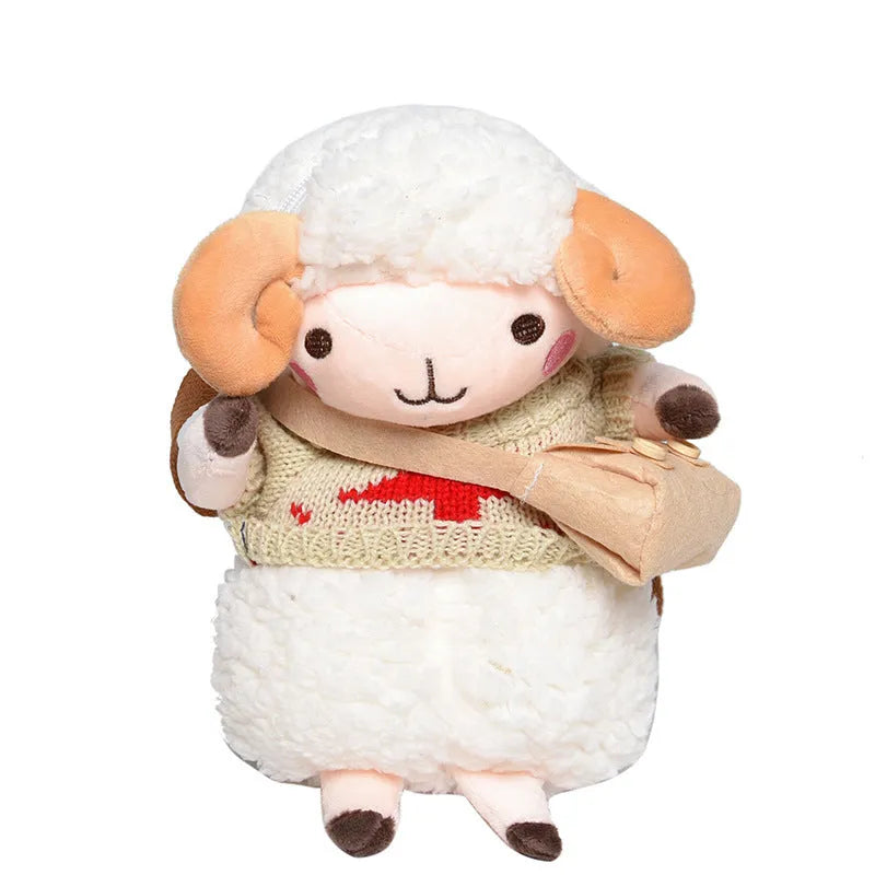 Little Sheep plush crossbody bag in blue with lamb pattern and zipper closure