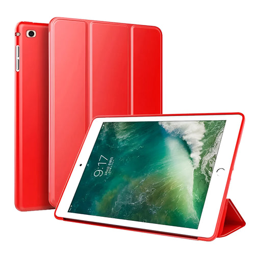 Black iPad Air 2 protective clamshell case with built-in silicone stand in open position.