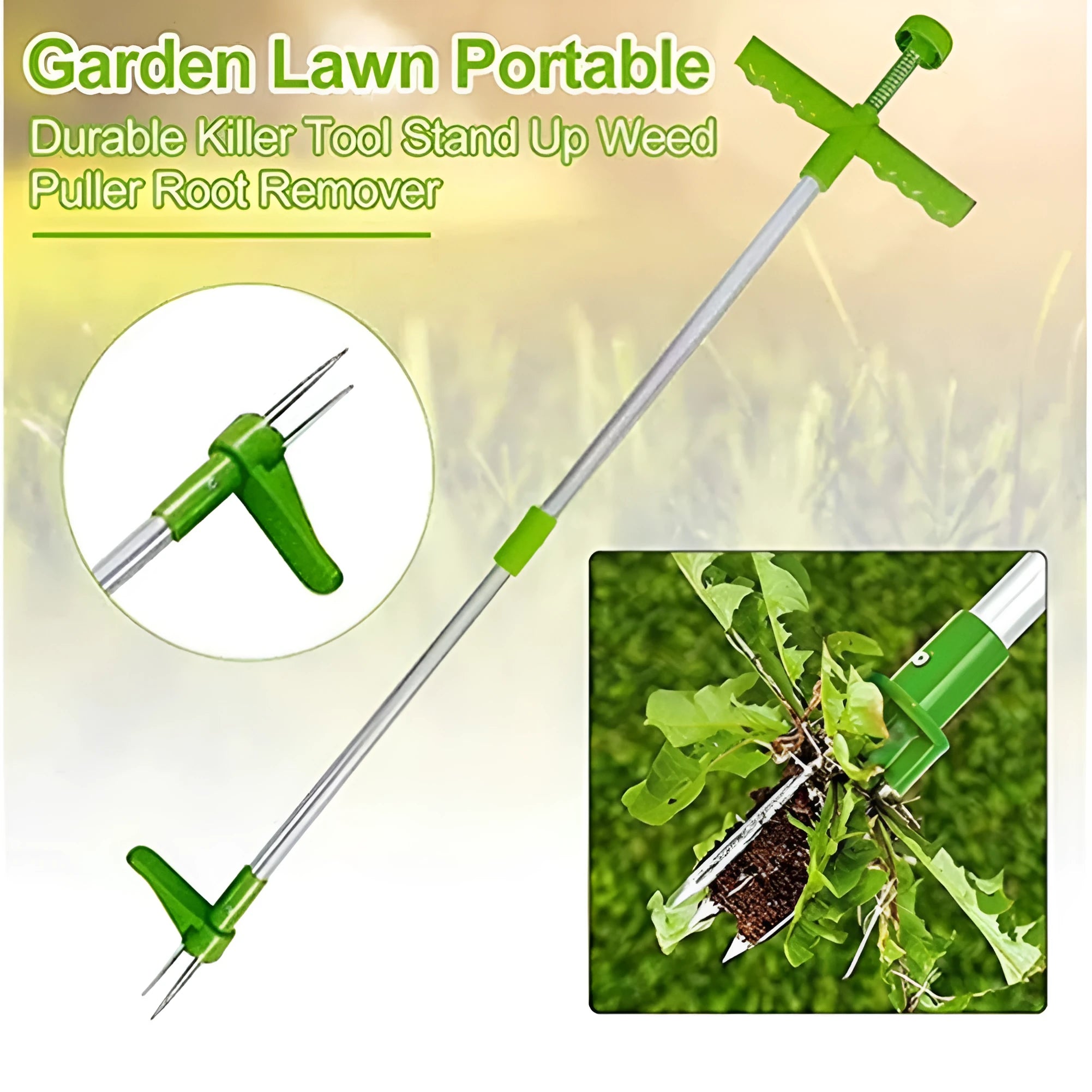 Manual aluminium and plastic garden weeding tool, 50cm long, for digging and weed pulling.