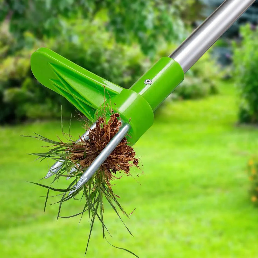Manual aluminium and plastic garden weeding tool, 50cm long, for digging and weed pulling.