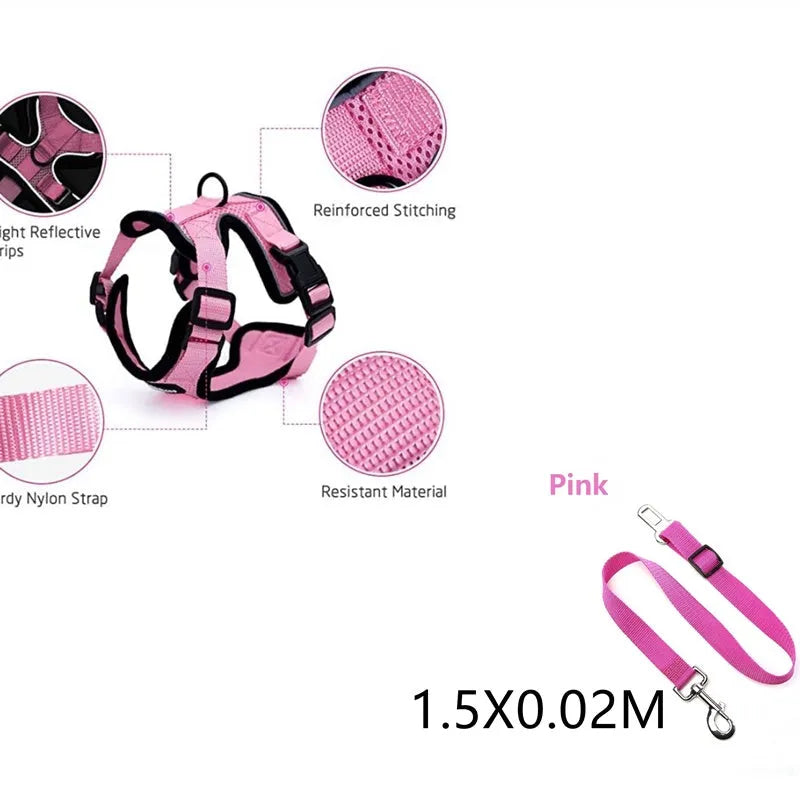 Escape proof reflective cat vest harness with car seat belt adapter for kittens