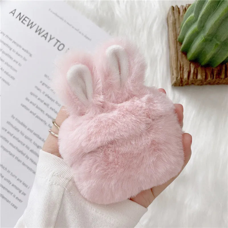 Pink silicone AirPods case cover with rabbit ears for AirPods Pro and 3rd generation.
