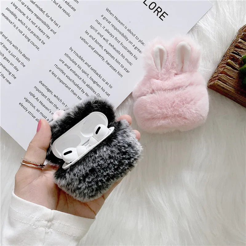 Pink silicone AirPods case cover with rabbit ears for AirPods Pro and 3rd generation.