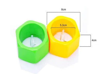 Yellow and green plastic spiral vegetable cutter for kitchen use with 8cm diameter measurements