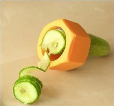 Yellow and green plastic spiral vegetable cutter for kitchen use with 8cm diameter measurements