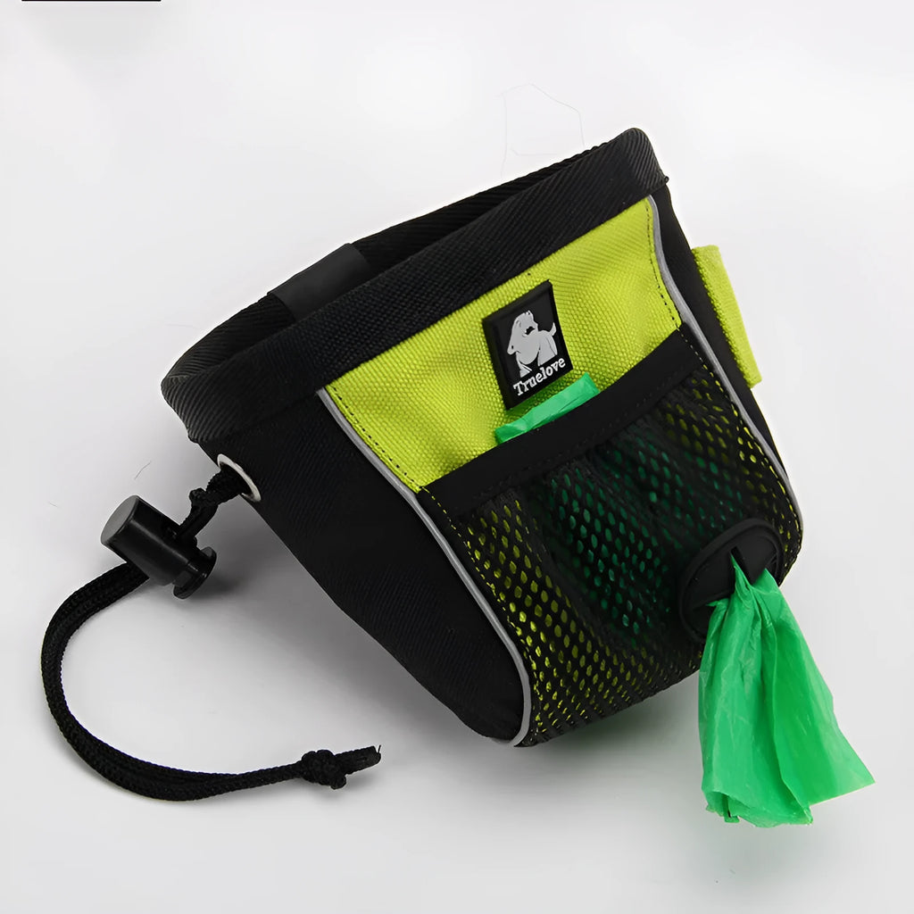 Orange dog training waist bag with adjustable buckle and removable waste compartment shown on waist