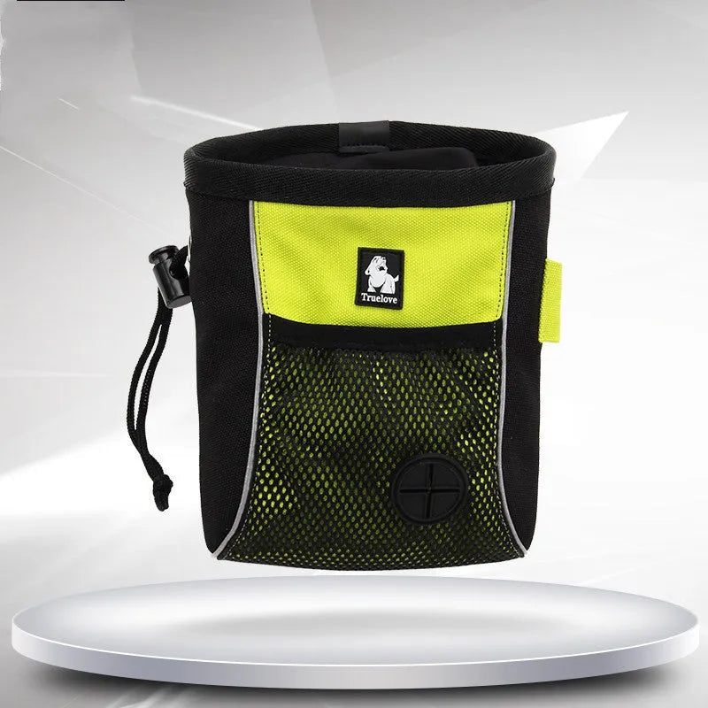 Orange dog training waist bag with adjustable buckle and removable waste compartment shown on waist