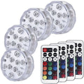 White circular IP68 waterproof RGB LED light with remote control for pools and gardens.