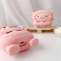 Pink pig cartoon silicone AirPods case cover with hook and flip-type design