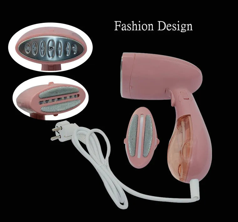 Sokany pink handheld electric ironing brush with steam nozzle and EU plug.