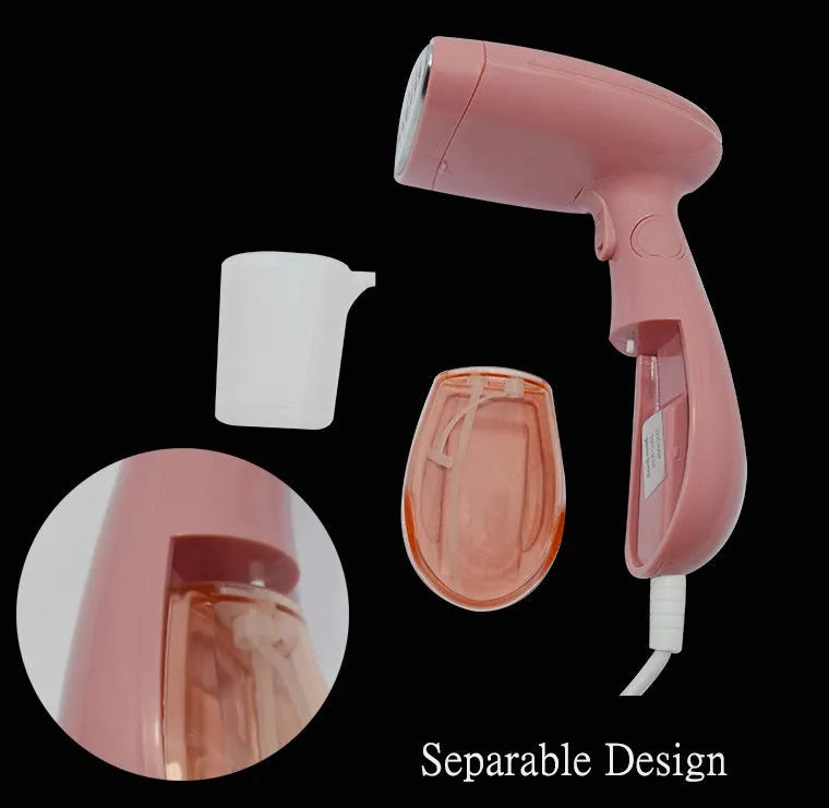 Sokany pink handheld electric ironing brush with steam nozzle and EU plug.