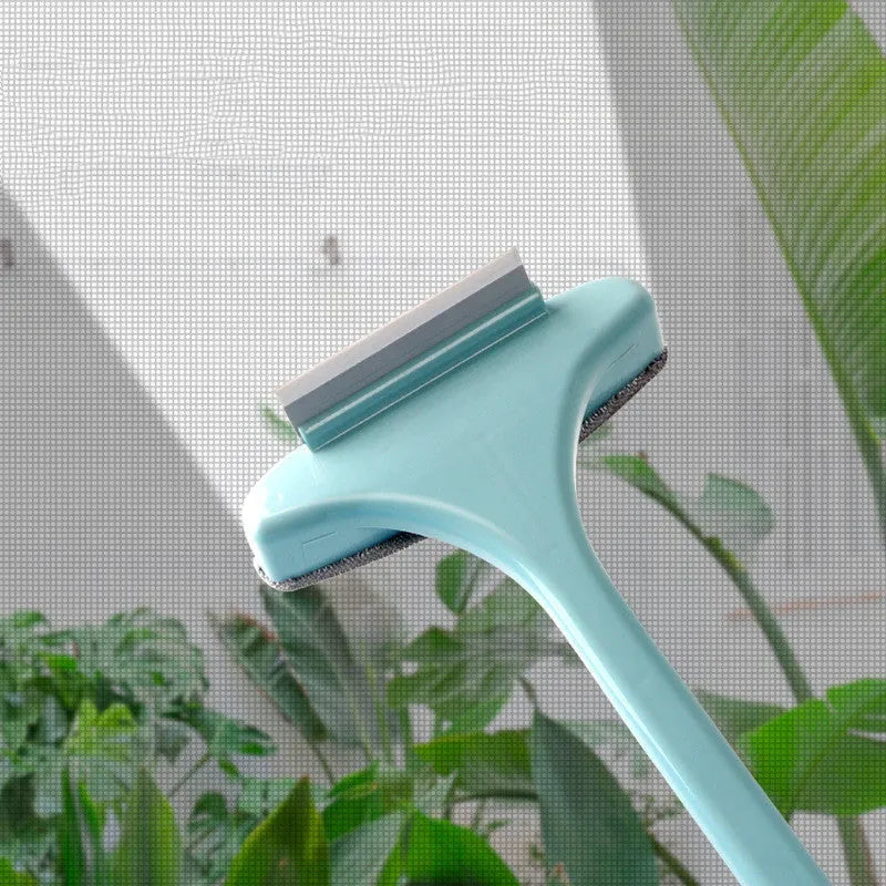 Blue household window cleaning brush with sassafras head and crevice tool.