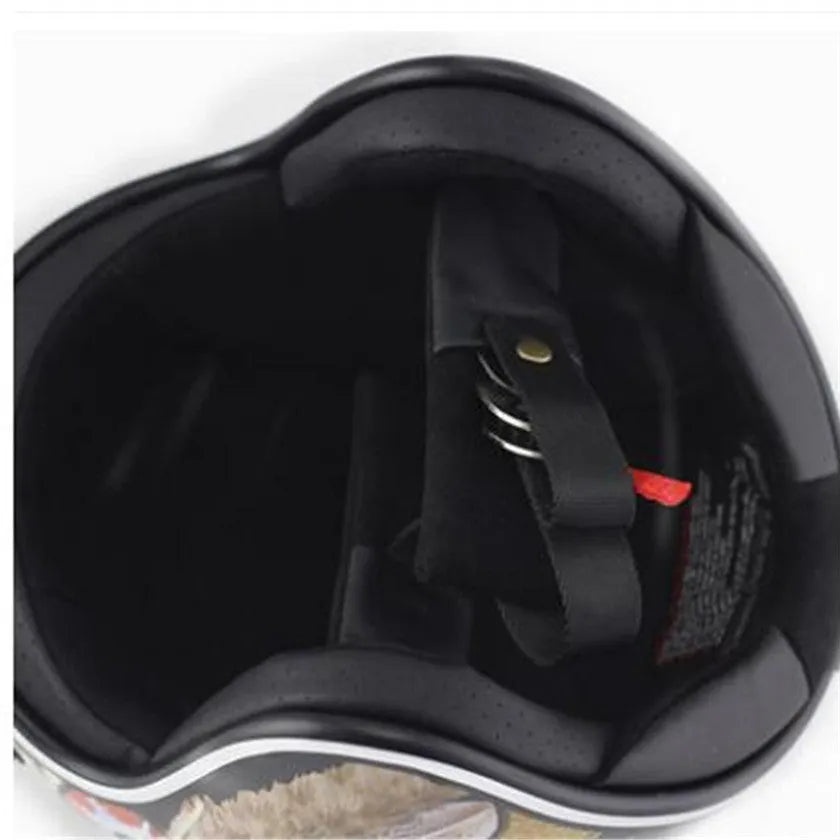 Retro half helmet with personality pattern, imported ABS shell, double D buckle, available in five sizes