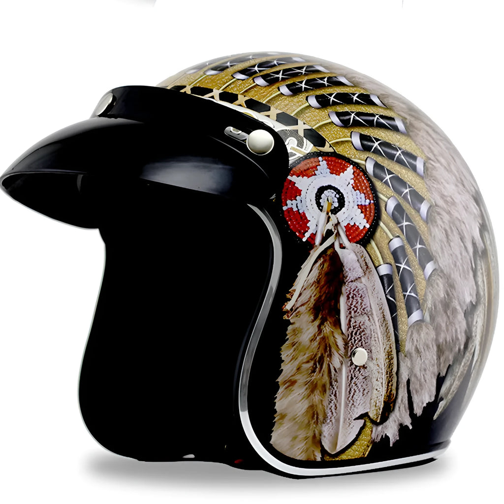 Retro half helmet with personality pattern, imported ABS shell, double D buckle, available in five sizes