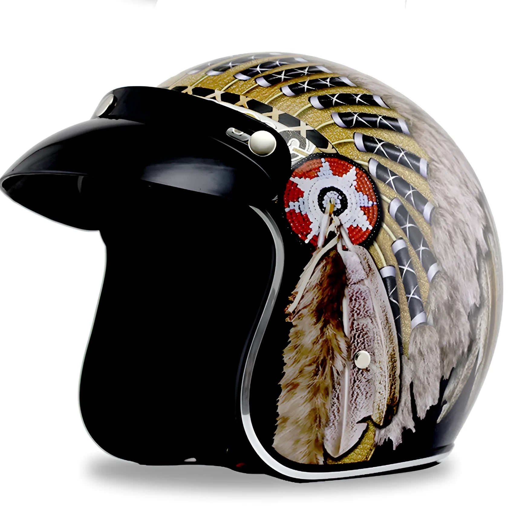 Retro half helmet with personality pattern, imported ABS shell, double D buckle, available in five sizes