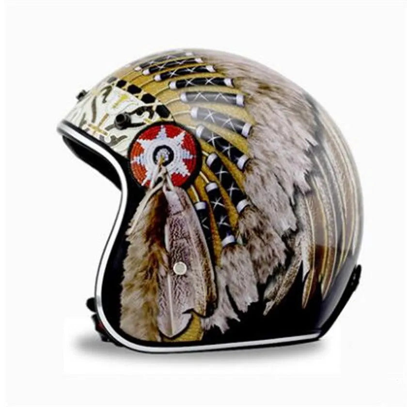 Retro half helmet with personality pattern, imported ABS shell, double D buckle, available in five sizes
