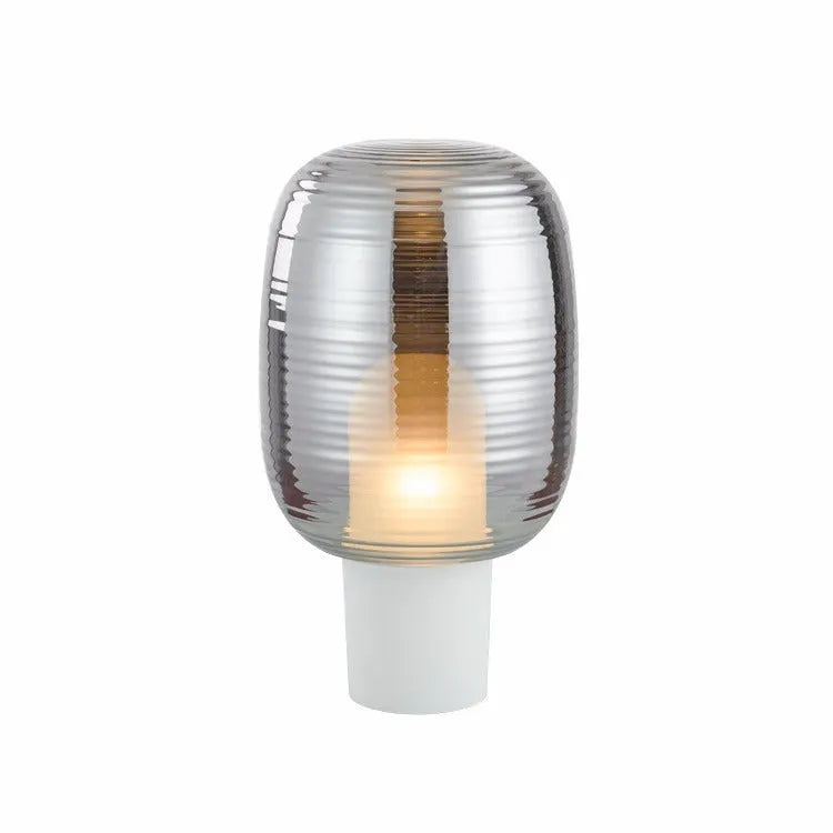 Modern Nordic style glass table lamp in cognac colour with LED light.