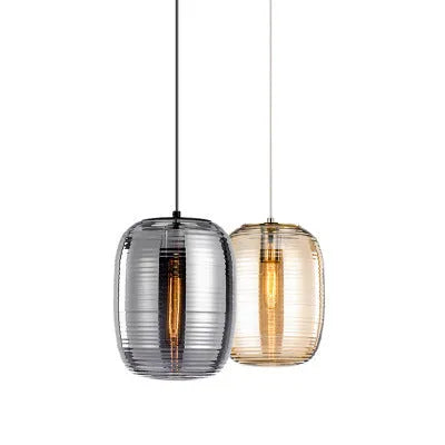Modern Nordic style glass table lamp in cognac colour with LED light.