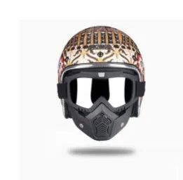 Retro half helmet with personality pattern, imported ABS shell, double D buckle, available in five sizes
