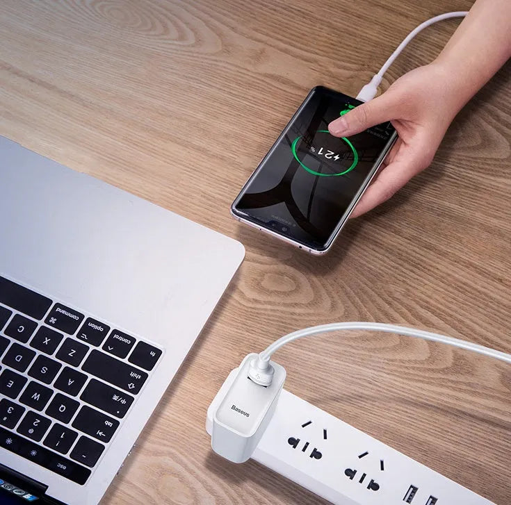 Baseus black and white Micro USB fast charging cables showing 1 metre and 2 metre length options
