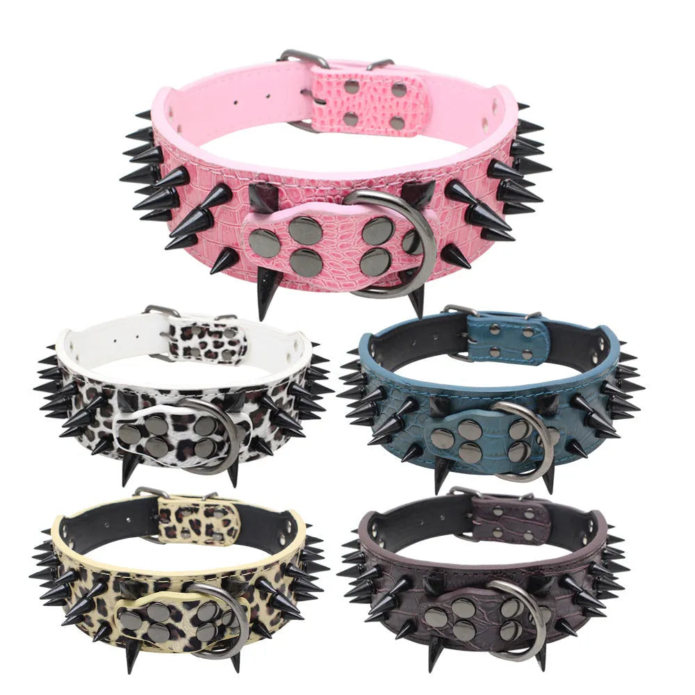 Berry large explosion-proof rivet bite-proof pet collar in PU material, retractable, multiple colours and sizes for dogs