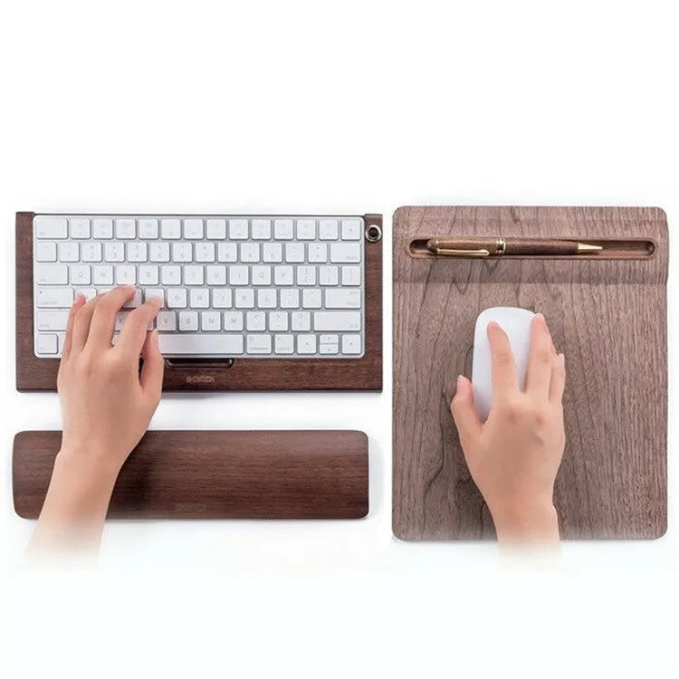 Single-sided wooden wrist pad in birch or walnut, 29.9x7.6x1 mm keyboard support