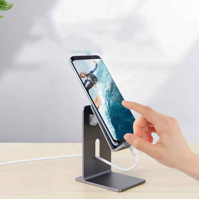 Alloy desktop mobile phone holder bracket in dark gray and silver colours