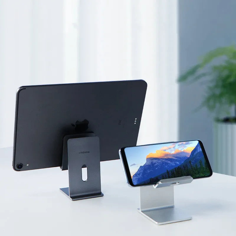 Alloy desktop mobile phone holder bracket in dark gray and silver colours