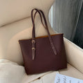 PU leather bucket tote bag for women in khaki, with wide opening and plain design