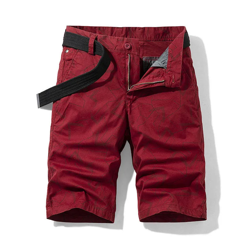 Geometric print straight casual shorts for men in Japanese style, five colours including khaki and black, sizes 30-38