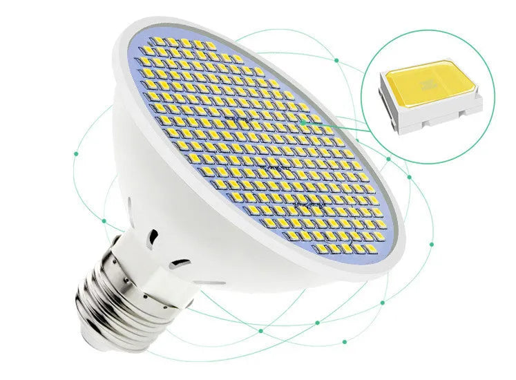 E27 screw base LED lamp cup bulb showing warm white and cool white light options