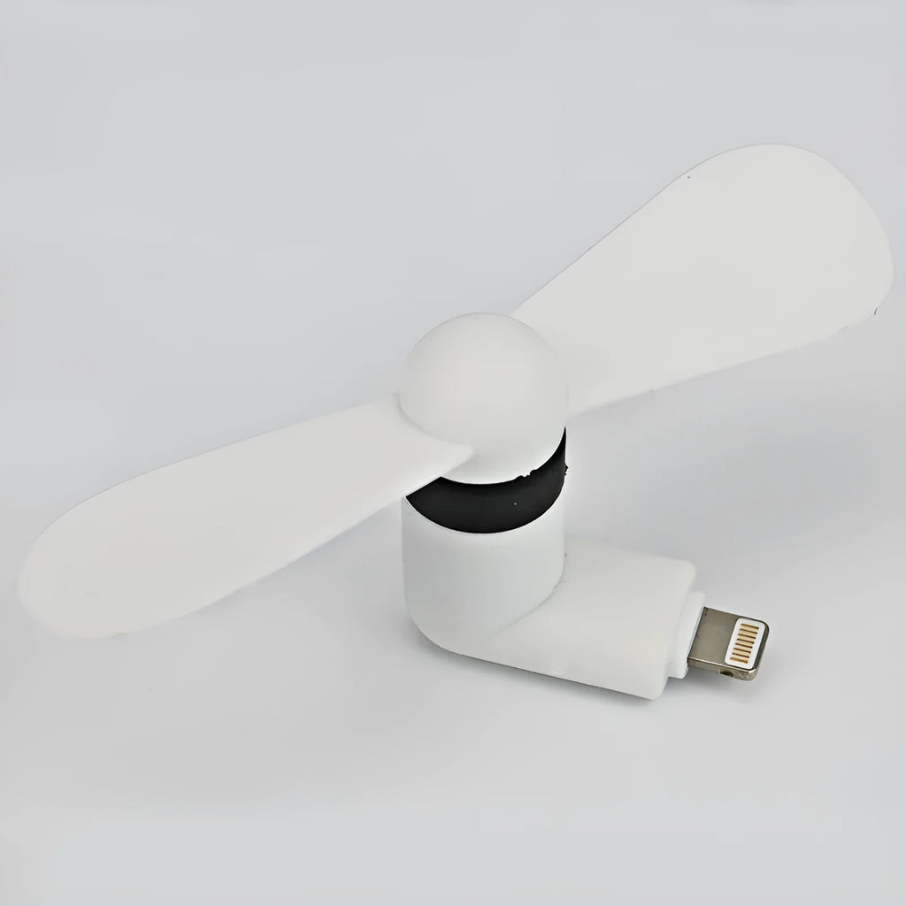 Mobile phone mini fan with plastic blades in six colour options compatible with iPhone and Android