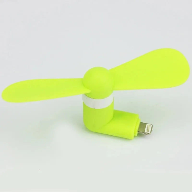 Mobile phone mini fan with plastic blades in six colour options compatible with iPhone and Android
