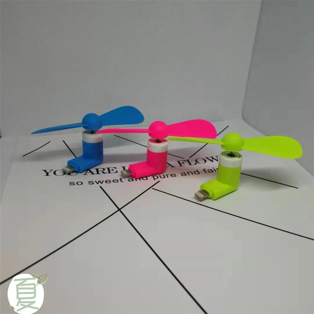 Mobile phone mini fan with plastic blades in six colour options compatible with iPhone and Android