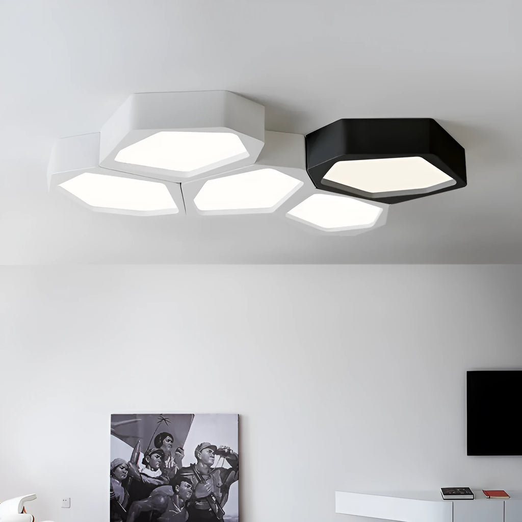 Geometric shaped LED light with iron shade and remote control for living room and bedroom illumination