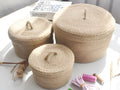 Japanese linen fabric storage basket with dustproof cover in three size options