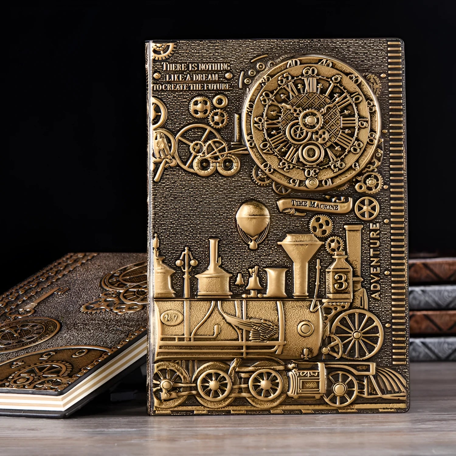 European relief retro notepad with embossed leather cover in metallic colour