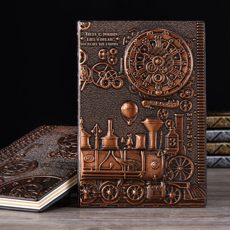 European relief retro notepad with embossed leather cover in metallic colour